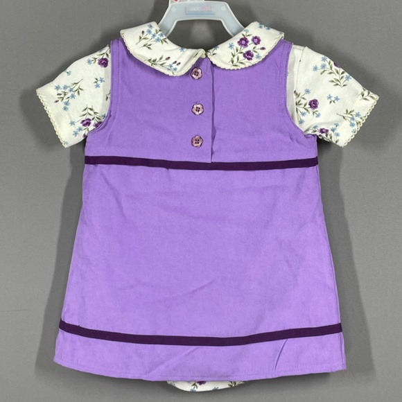 NEW Vintage McDonalds McKids Jumper Dress Set Girls 12 Months purple blue floral - Picture 10 of 12